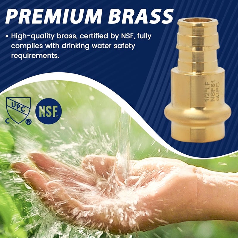 Abbiemo 10PCS 1/2 inch Propress x 1/2 inch PEX-A Adapter Crimp Fittings Brass Coupling with EPDM O-Ring for Copper Pipe Connections Lead-Free Brass 250 PSI Pressure Rating Leak-Proof - Image 3